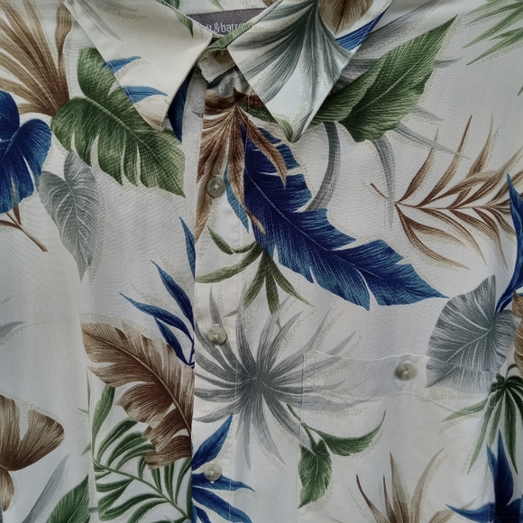 Men's Hawaiian Shirt by Croft &  Barrow Tropical Leaves Blue Green Sz XL Flawed - Picture 4 of 7